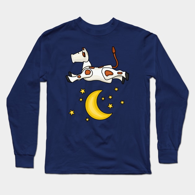 Little Cow Jumping Over The Moon Long Sleeve T-Shirt by Slightly Unhinged